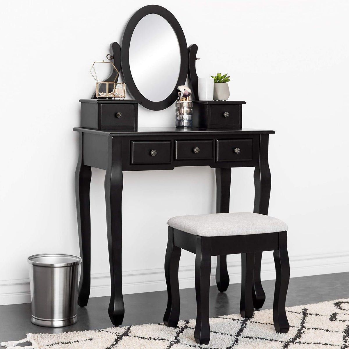 Best Choice Products Bedroom Vanity Hair Dressing Table Set for Makeup, Cosme...