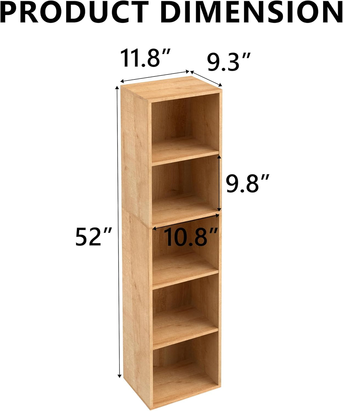 5-Tier Wooden Cube Storage Organizer, 52 Inch Tall Bookcase & Display She...