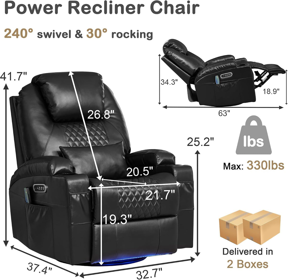 Dual‑Motor Adjustable Power Swivel Rocker Recliner Chair