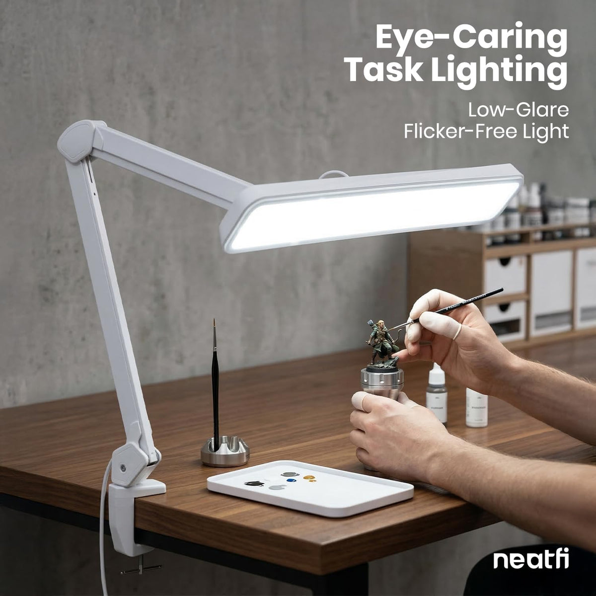 Neatfi 2500LM LED Task Lamp w/Clamp, 22-Inch Wide Head, CCT (White)