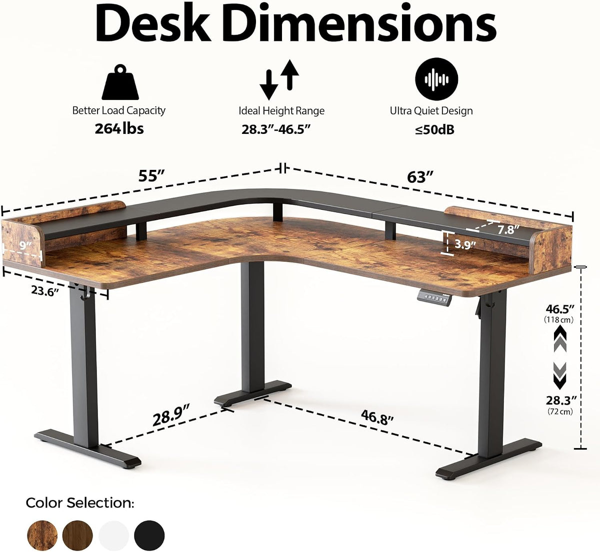 Agilestic L Shaped Standing Desk with Monitor Shelf, 63 Inch, Rustic Brown