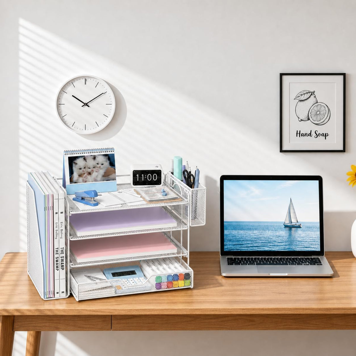OPNICE Desk Organizers and Accessories, 4-Tier Desktop File Organizer with Dr...
