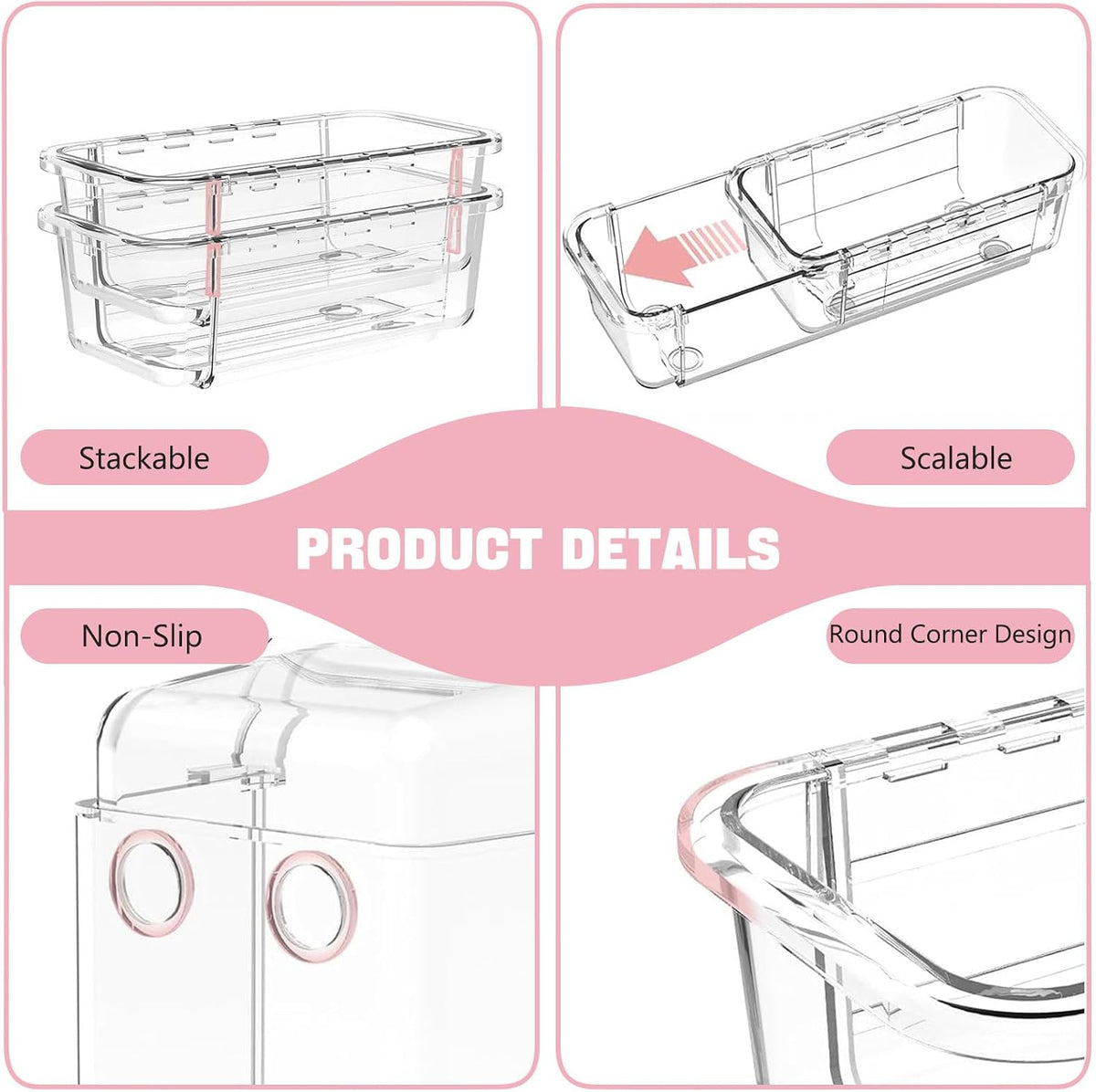 16 PCS Extendable Drawer Organizer Set Clear Stackable Vanity Storage Bins