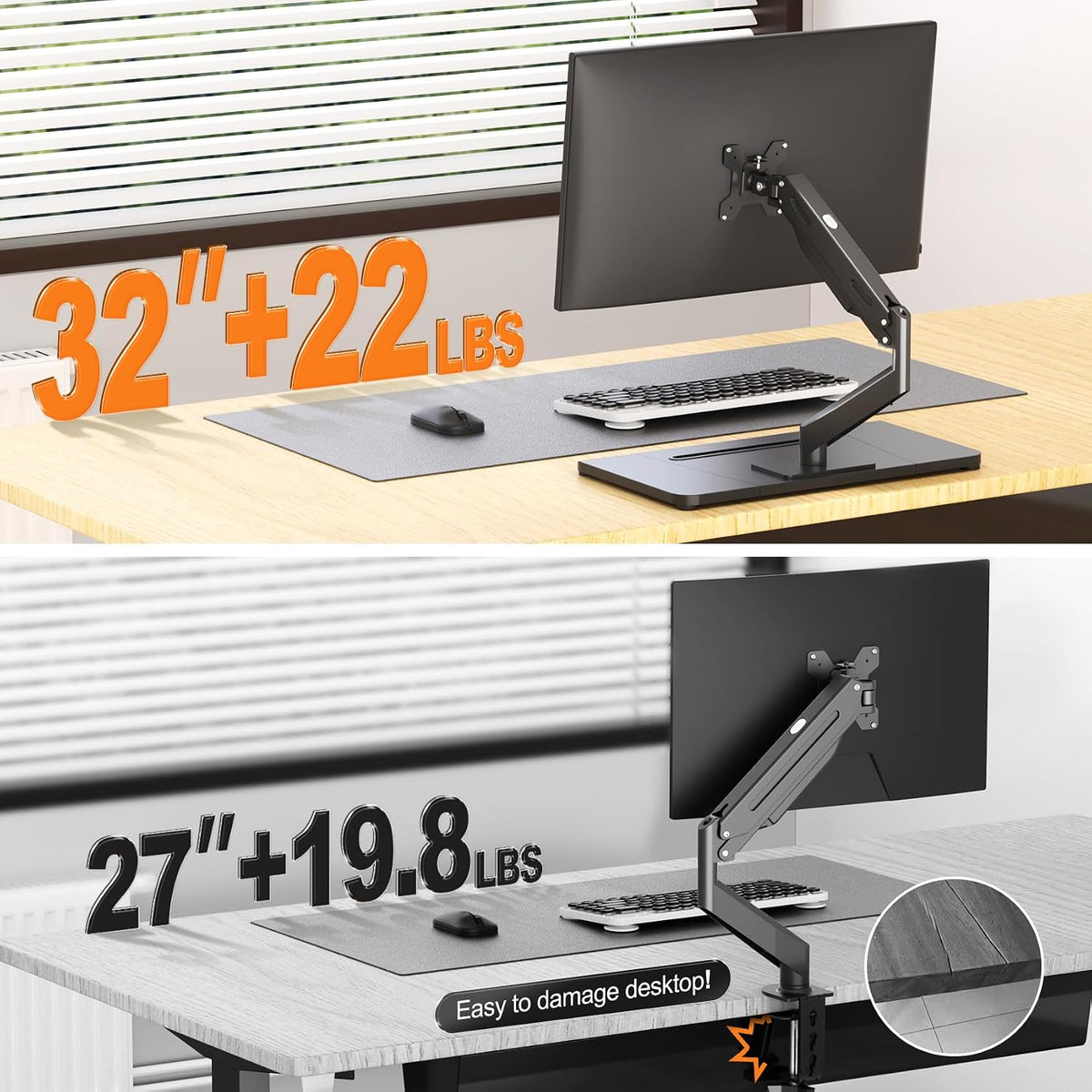 Pholiten Adjustable Monitor Arm with Base for 17-32" Screen