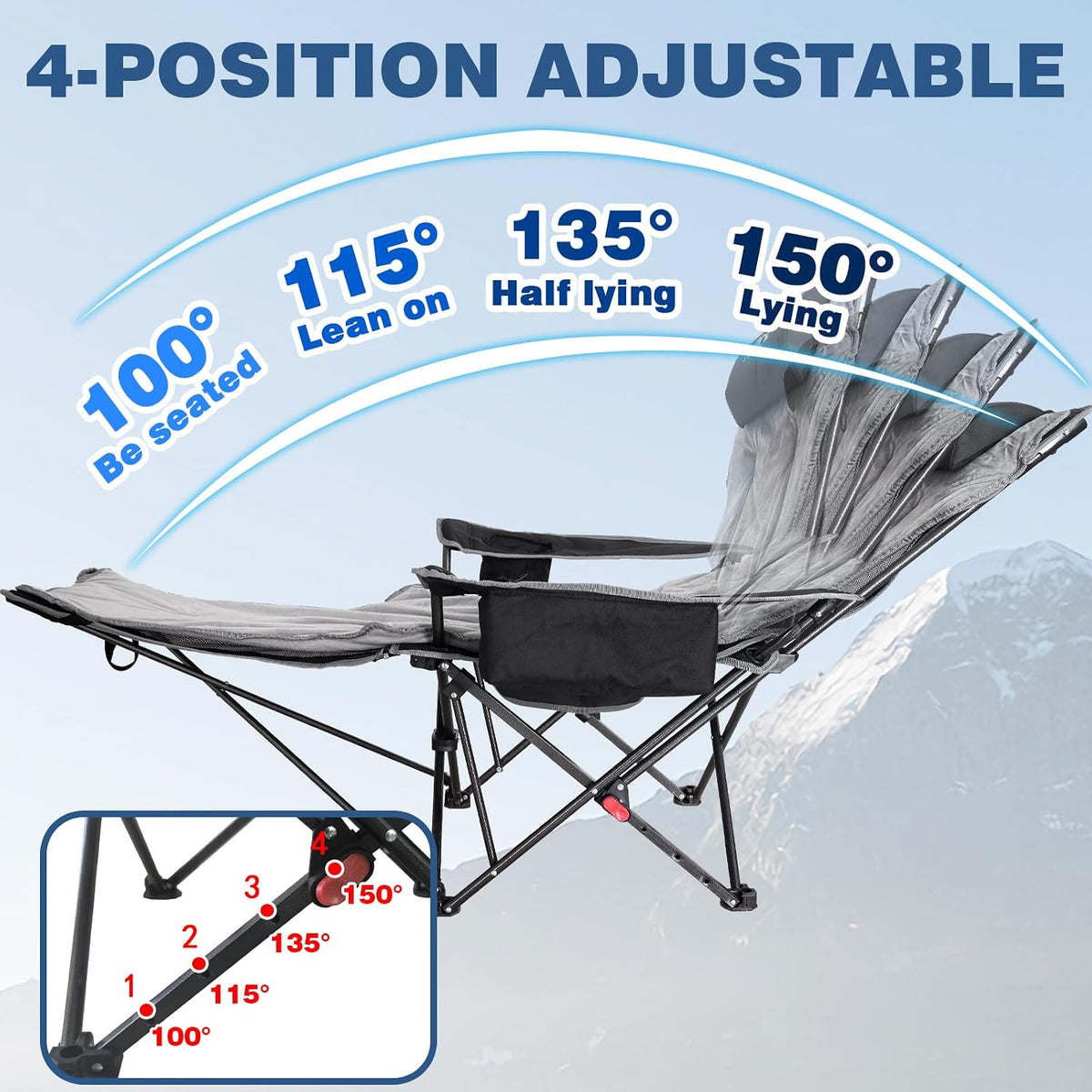2-Pack Reclining Camping Chair 4 Position with Foot Rest Comfortable for Adul...