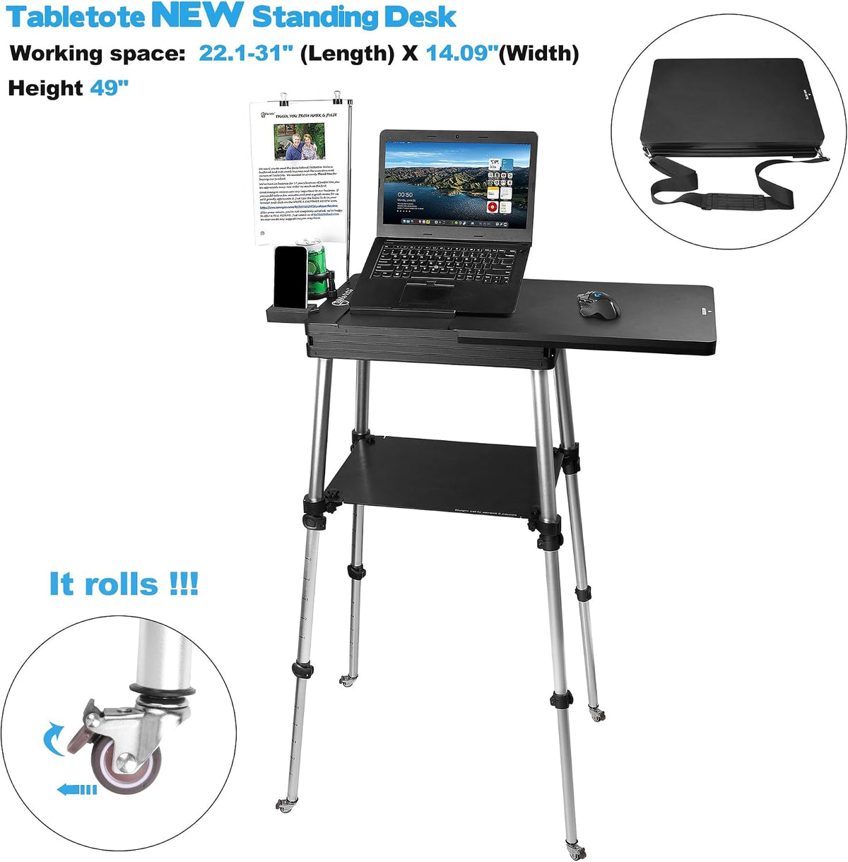 Tabletote Portable Standing Desk that Travels Lightweight Height Adjustable M...