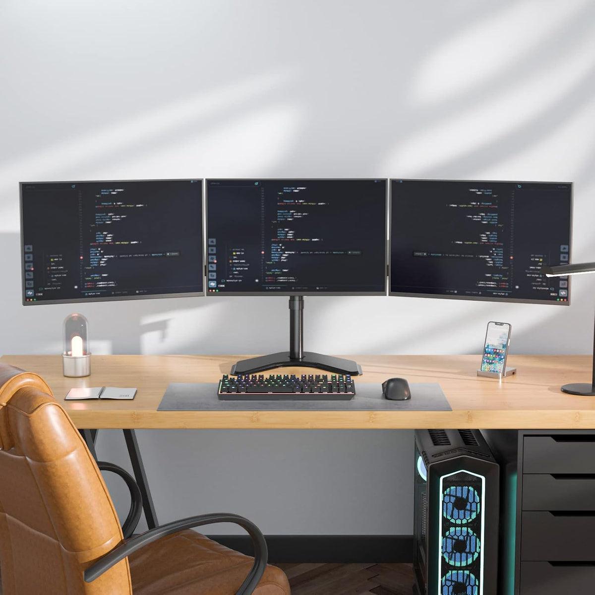WALI Triple Monitor Stand, Free Standing for 13-27 inch Screens,up to 22lbs