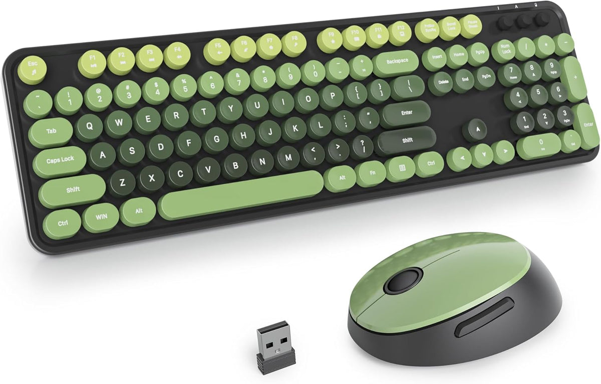 Green Wireless Keyboard and Mouse, Cute Keyboard and Mouse Combo, Full Size T...