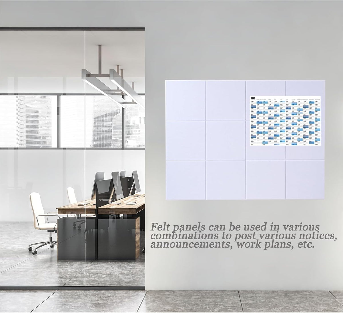 LAJAR Large Felt Wall Tiles, 12 Pack Cork Board Alternative with Removable Ad...