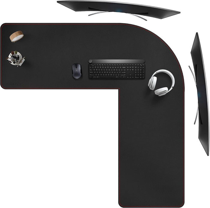 ZORESYN PU Leather L-Shaped Desk Mat, Black (47" + 47") x 15.7"