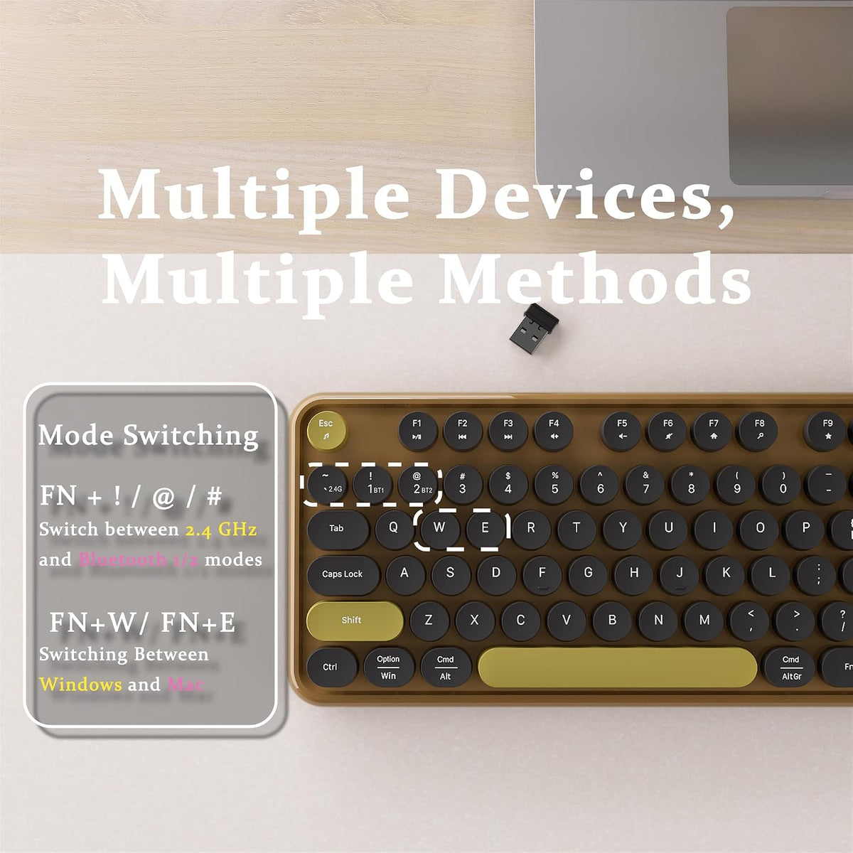 Colorful Wireless Bluetooth Keyboard (Coffee Black)