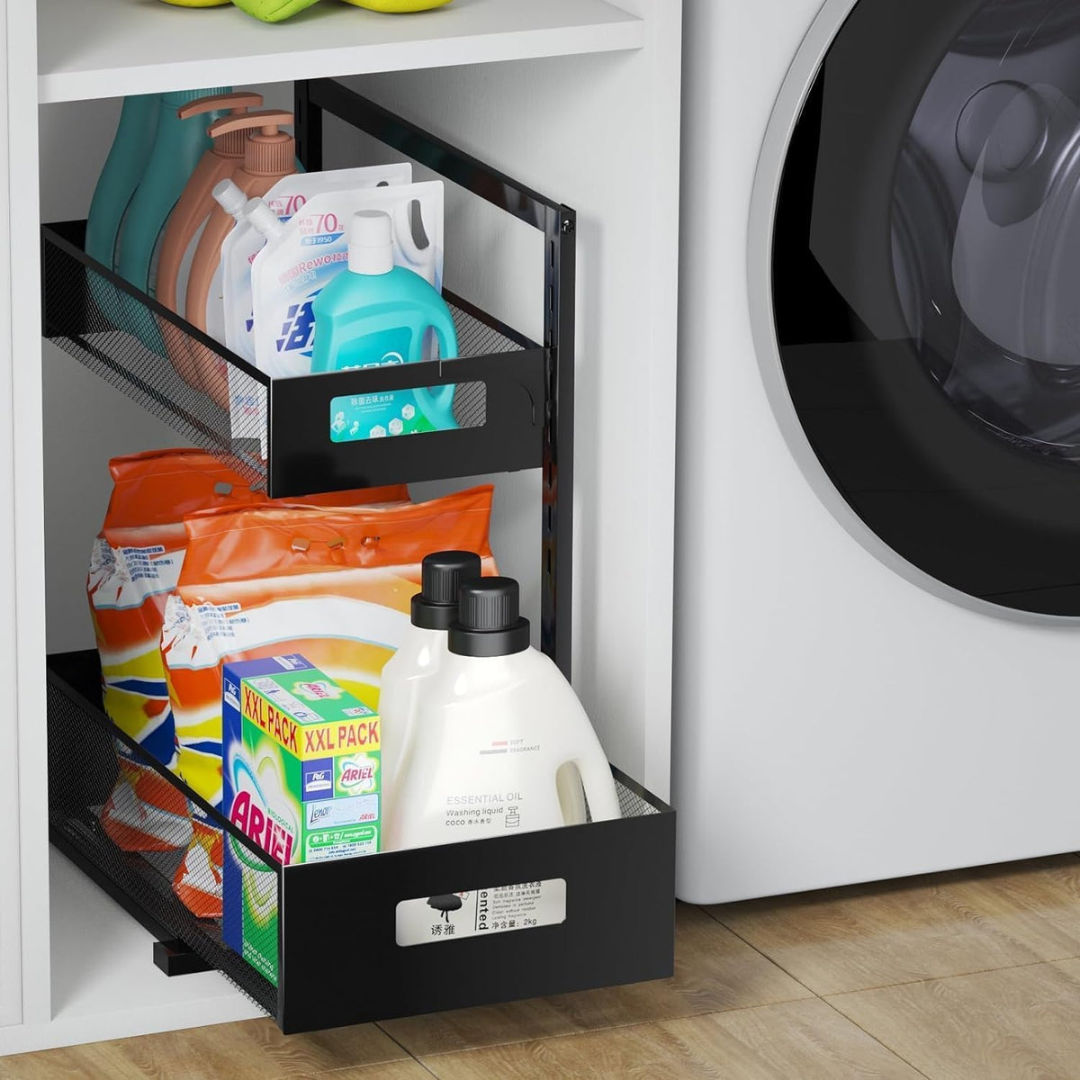 Petiza Under Sink Organizer Pull Out Cabinet Organizer Adjustable Height 2 Ti...