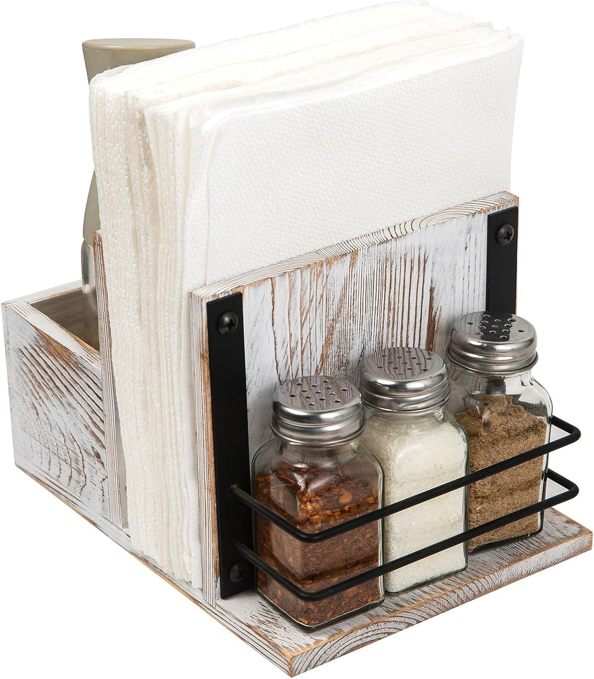 Rustic Whitewashed Wooden Kitchenware Organizer Napkin Utensil Spice Holders ...