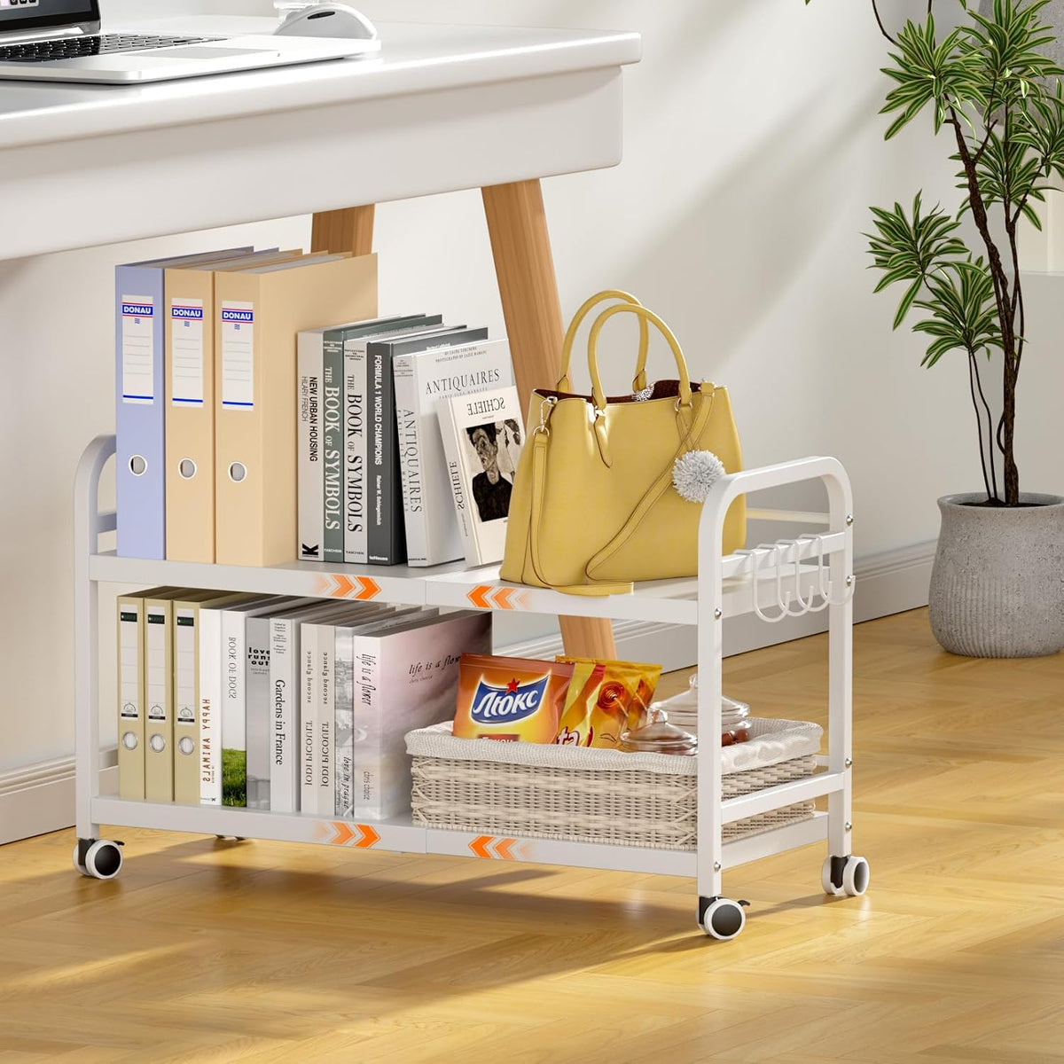 2-Tier Expandable Rolling Cart, Pantry Storage Cart with Wheels, Adjustable R...