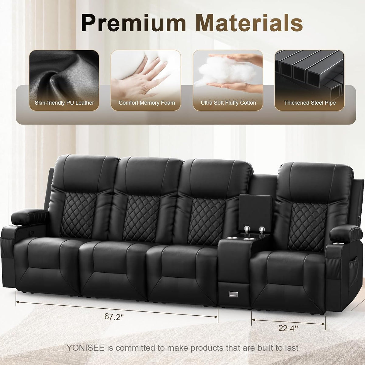 YONISEE 4 Seat Rcliner Sofa Set for Living Room