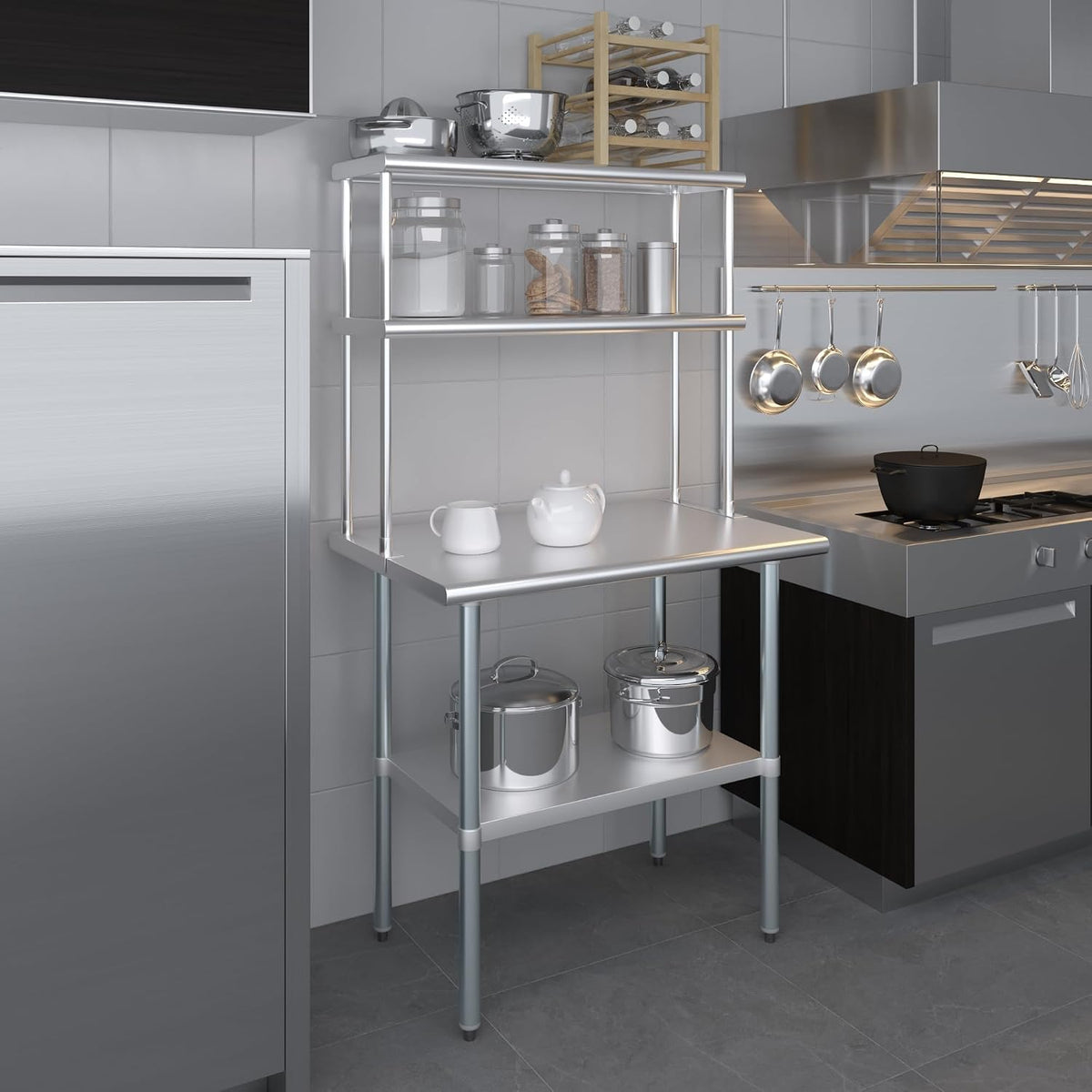 AmGood 36 in. Long x 12 in. Deep Double Tier Overshelf - Stainless Steel Tabl...