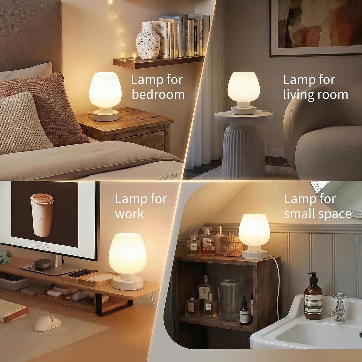 Touch Bedside Table Lamp - Small Lamp for Bedroom with USB C+A Charging Ports...