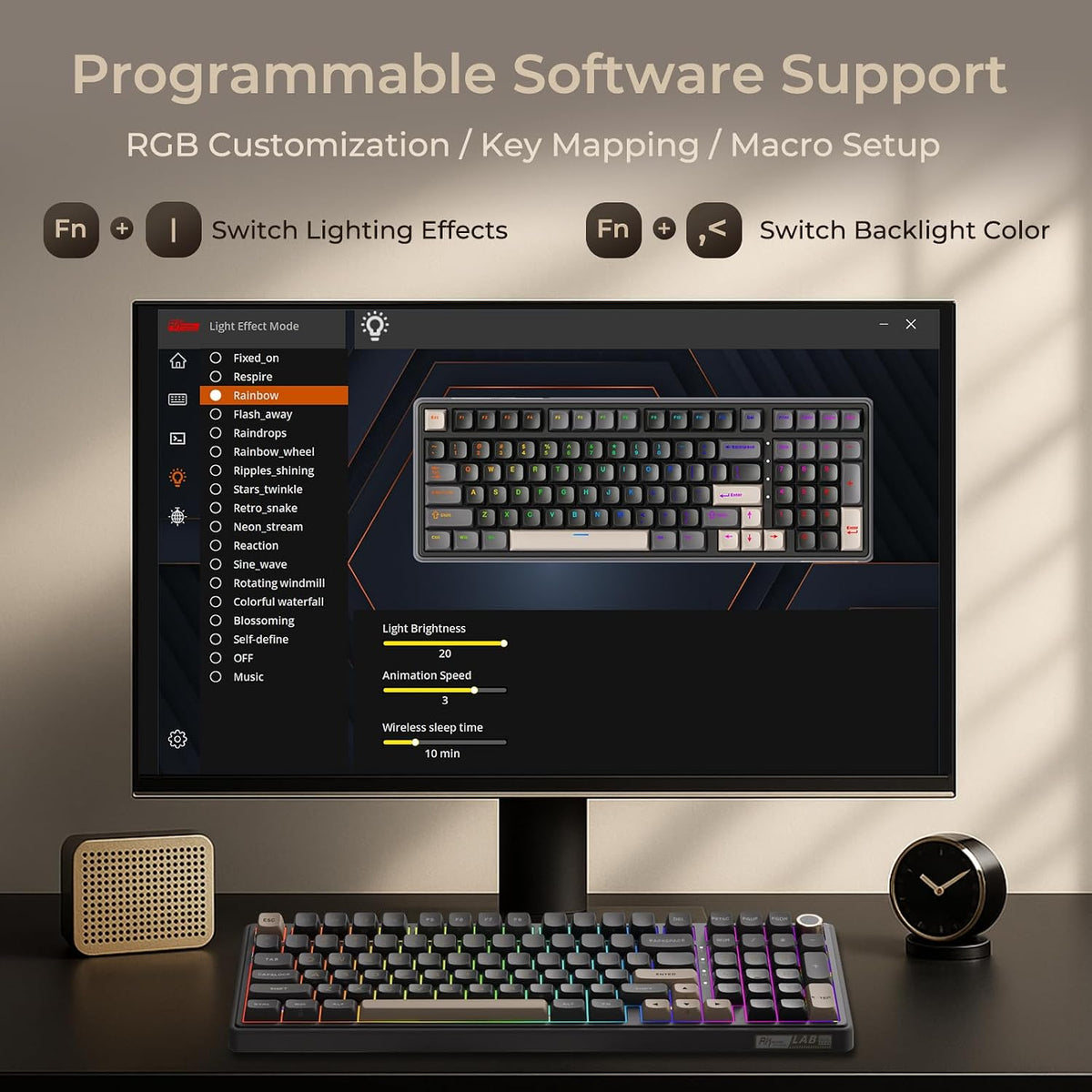 RK ROYAL KLUDGE R98 Pro Wireless Mechanical Keyboard, Creamy Bluetooth/2.4GHz...