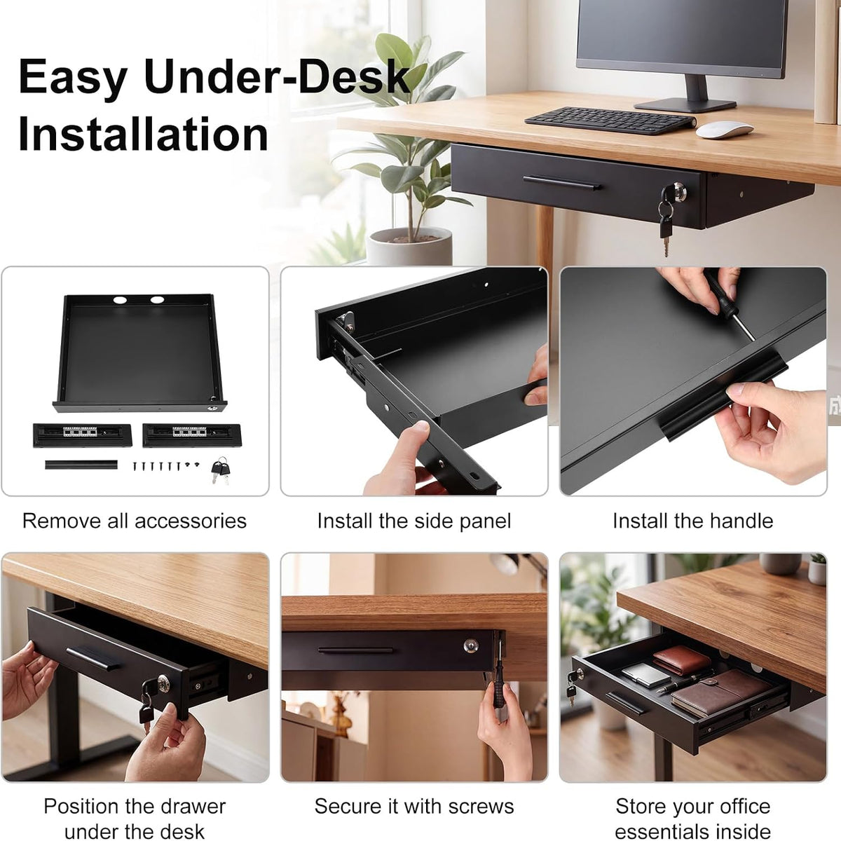 Menkxi 16'' x 12'' Under Desk Drawer Slide Out Storage Organi...