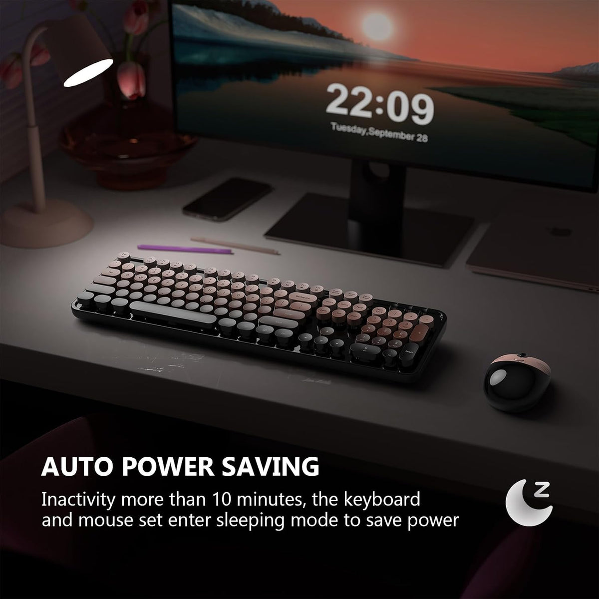 MOFII Wireless Keyboard and Mouse Combo, 2.4 GHz Full-Size Retro Round Keyboa...