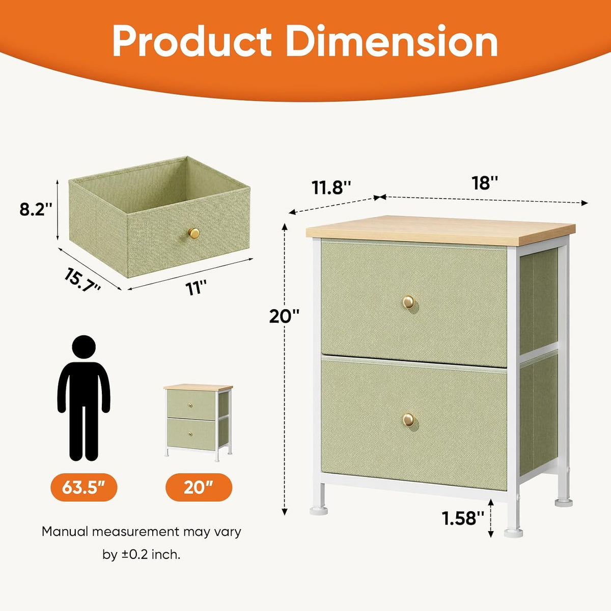 Sweetcrispy Nightstands Set of 2 with 2 Storage Drawer, Small Bedside Table