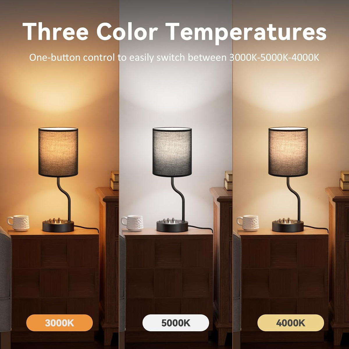 Fenmzee Bedside Lamps for Bedroom Set - 18" Black Table Lamp for Nightstand