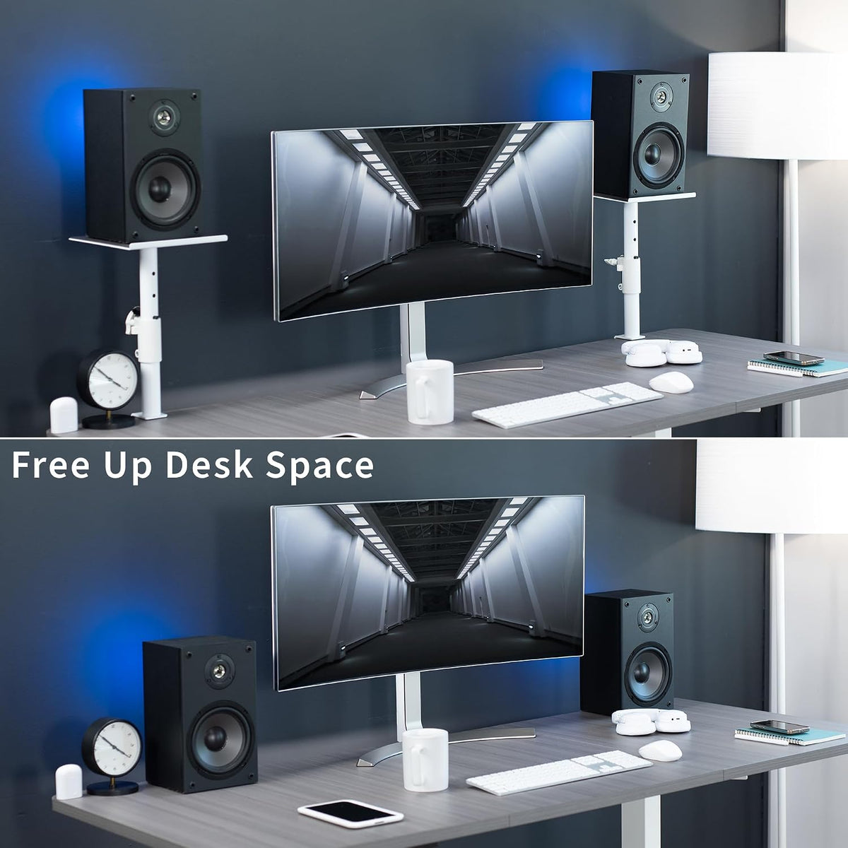 VIVO White Clamp-on 10 x 9 in Speaker Stands, 2 Pack, MOUNT-SP01CW
