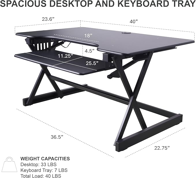 Rocelco 40" Height Adjustable Standing Desk Converter