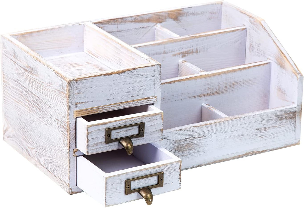 Distressed Rustic Wooden Office Desktop Organizer Shelf Tabletop Home Organiz...