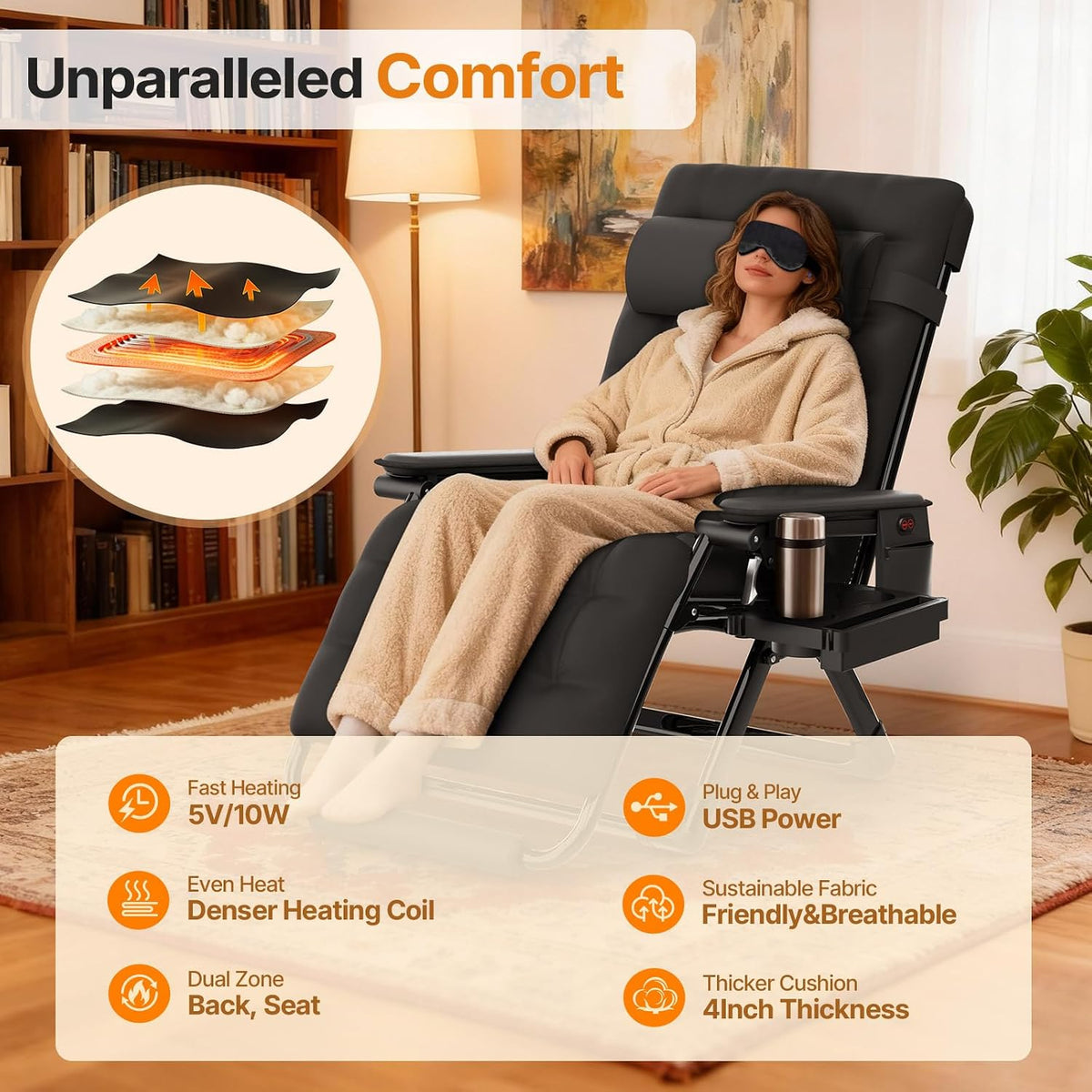 Suteck Heated Zero Gravity Chair, 33" XXL Oversized Reclining Lounge Chairs