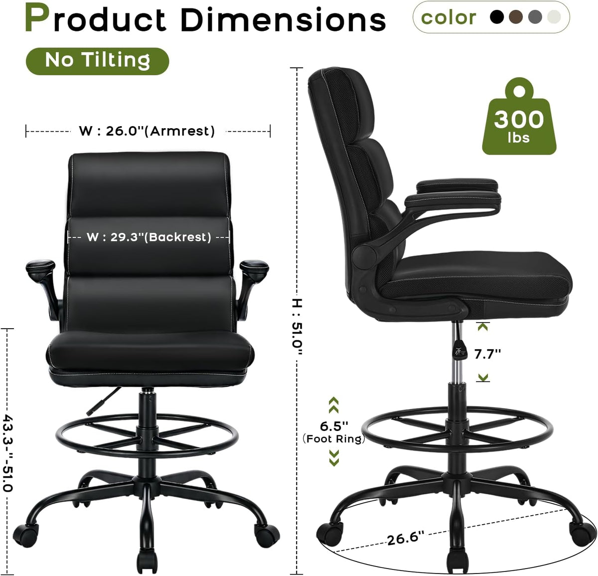 amseatec Tall Drafting Chair for Standing Desk,Executive Office Chair
