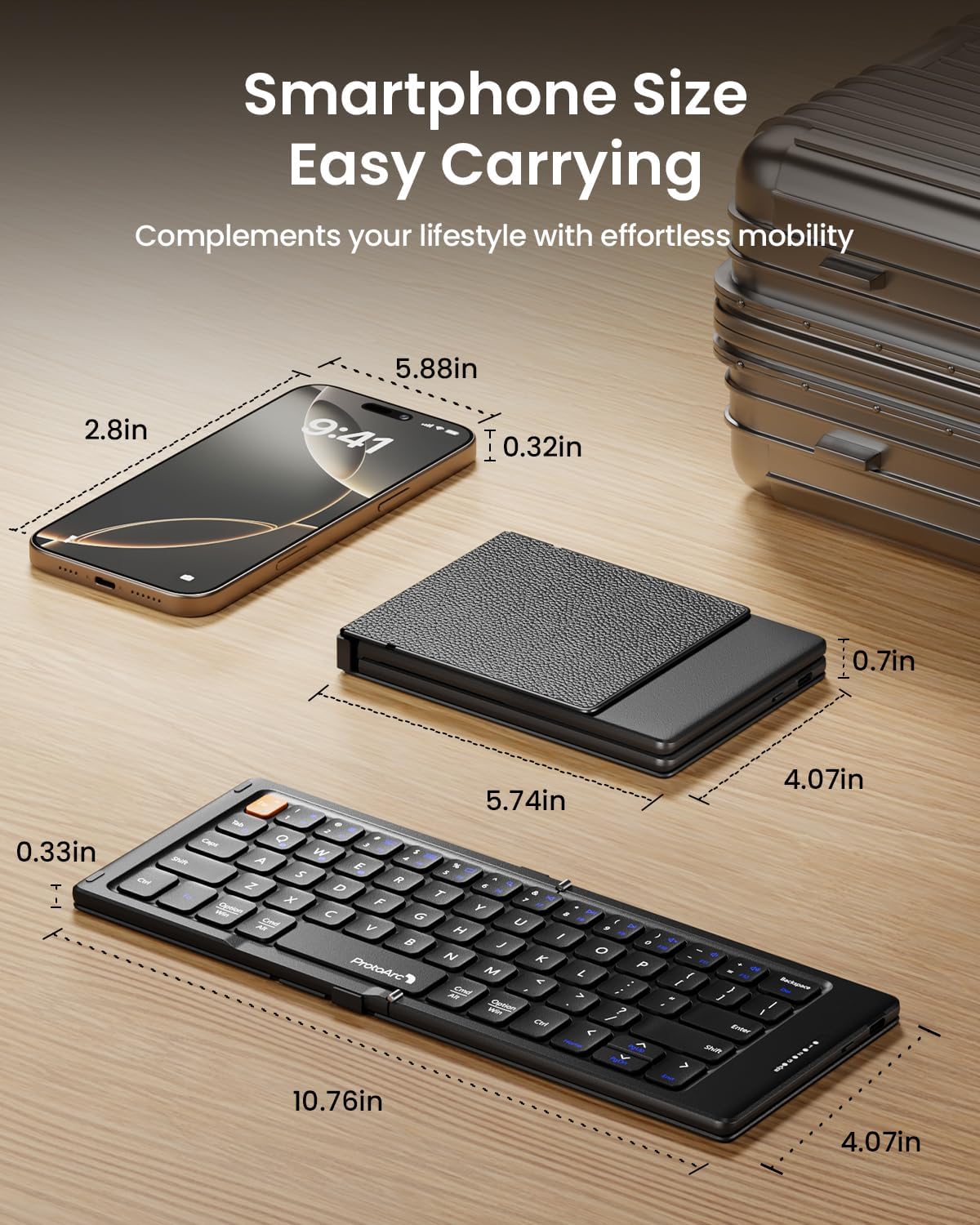 ProtoArc XK04 Foldable Compact Keyboard for Phone and Tablet, Black