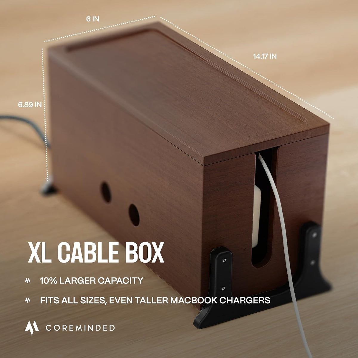COREMINDED Extra Large Cable Management Box, Wood Cord Hider Box & Organi...