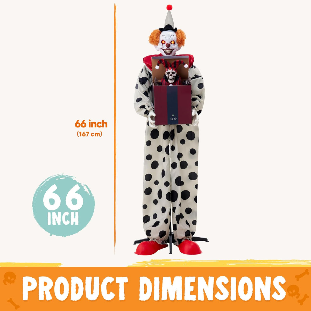 JOYIN 67" Halloween Animatronic Clown with Pop-Up Box, Halloween Decor O...