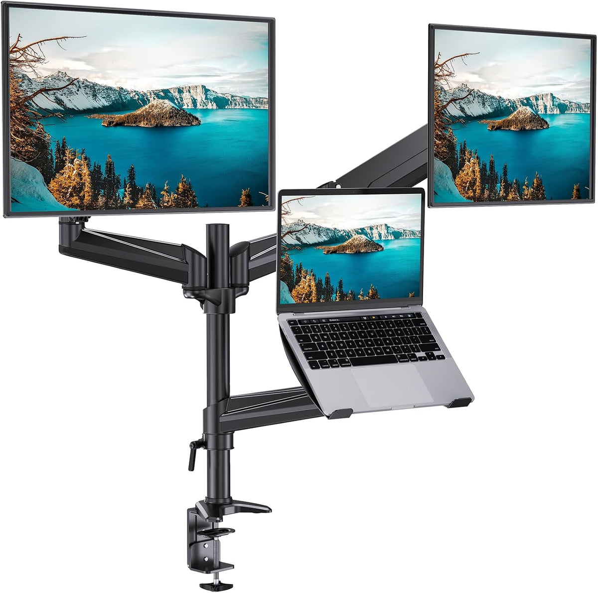HUANUO Dual Monitor and Laptop Mount for Max 32” Monitor and 17” Laptop, Adju...