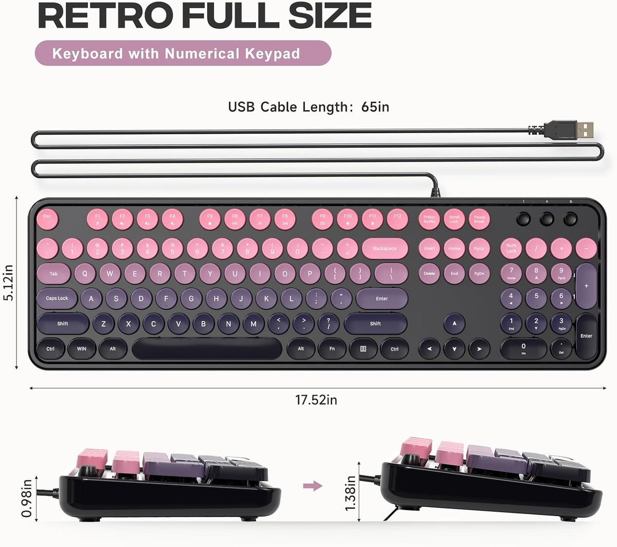 Wired Retro Keyboard, 104 Keys Full-Sized Typewriter Keyboards, Office Keyboa...