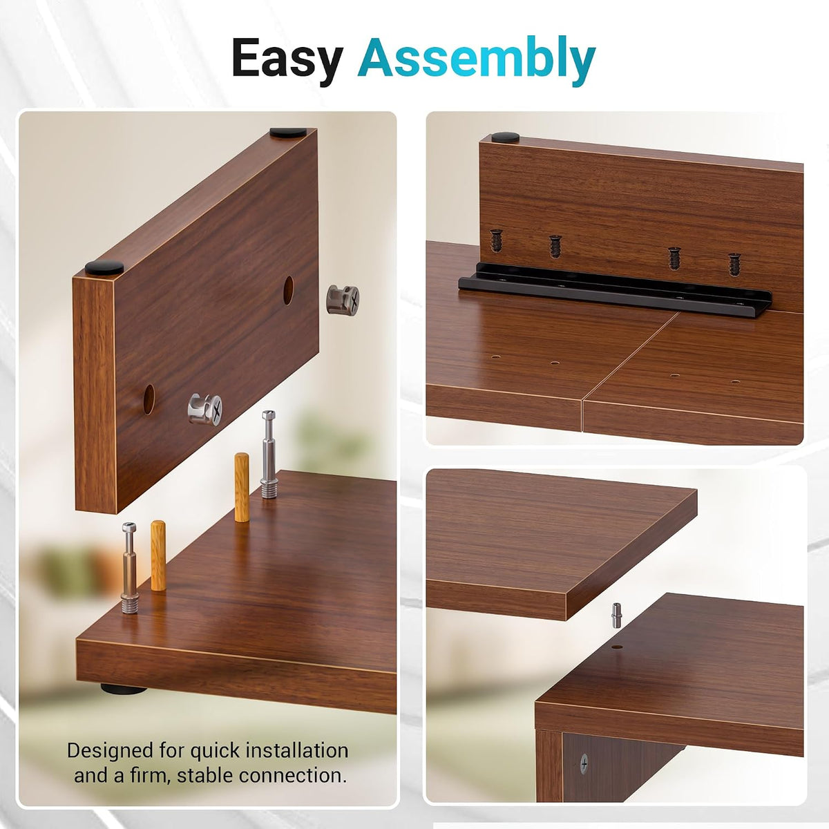 BONTEC Triple Monitor Stand Riser with Smartphone Holder, Walnut