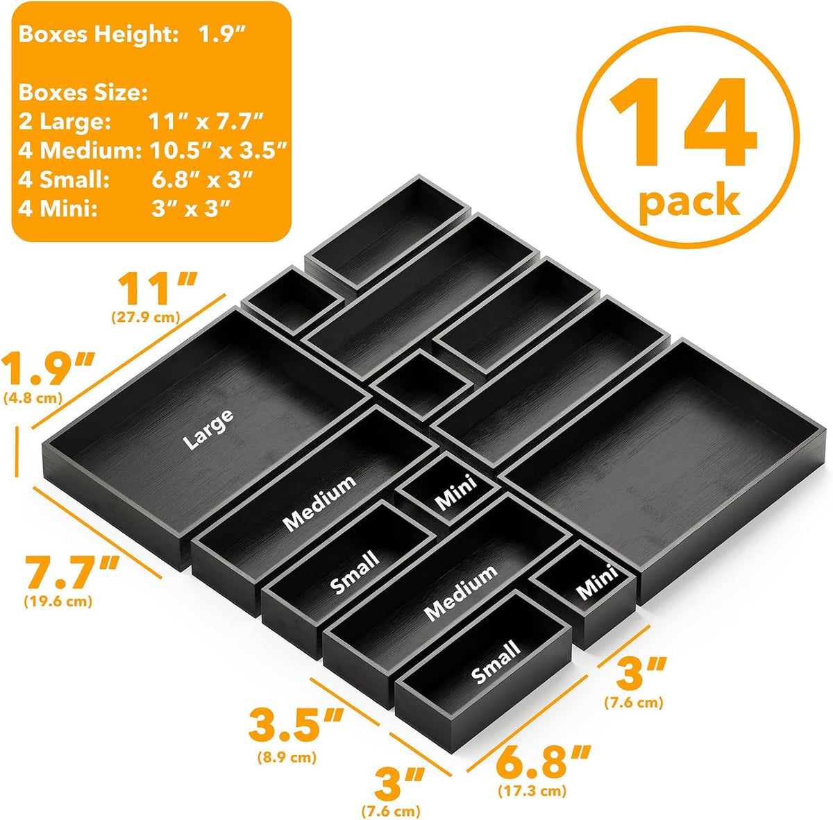 SpaceAid 14-Piece Bamboo Drawer Organizer Storage Boxes Set, Wood Tray Junk D...