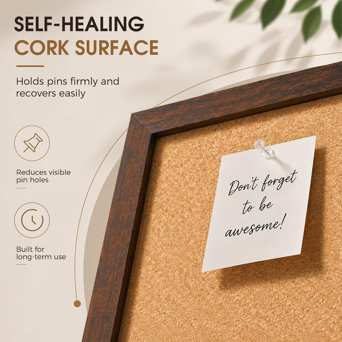Long Cork Board for Wall, 36" x 12" Bulletin Board, Brown