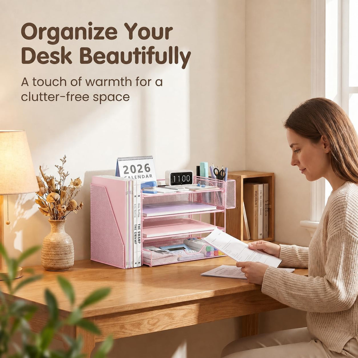 OPNICE Desk Organizers and Accessories, 4-Tier Desktop File Organizer with Dr...