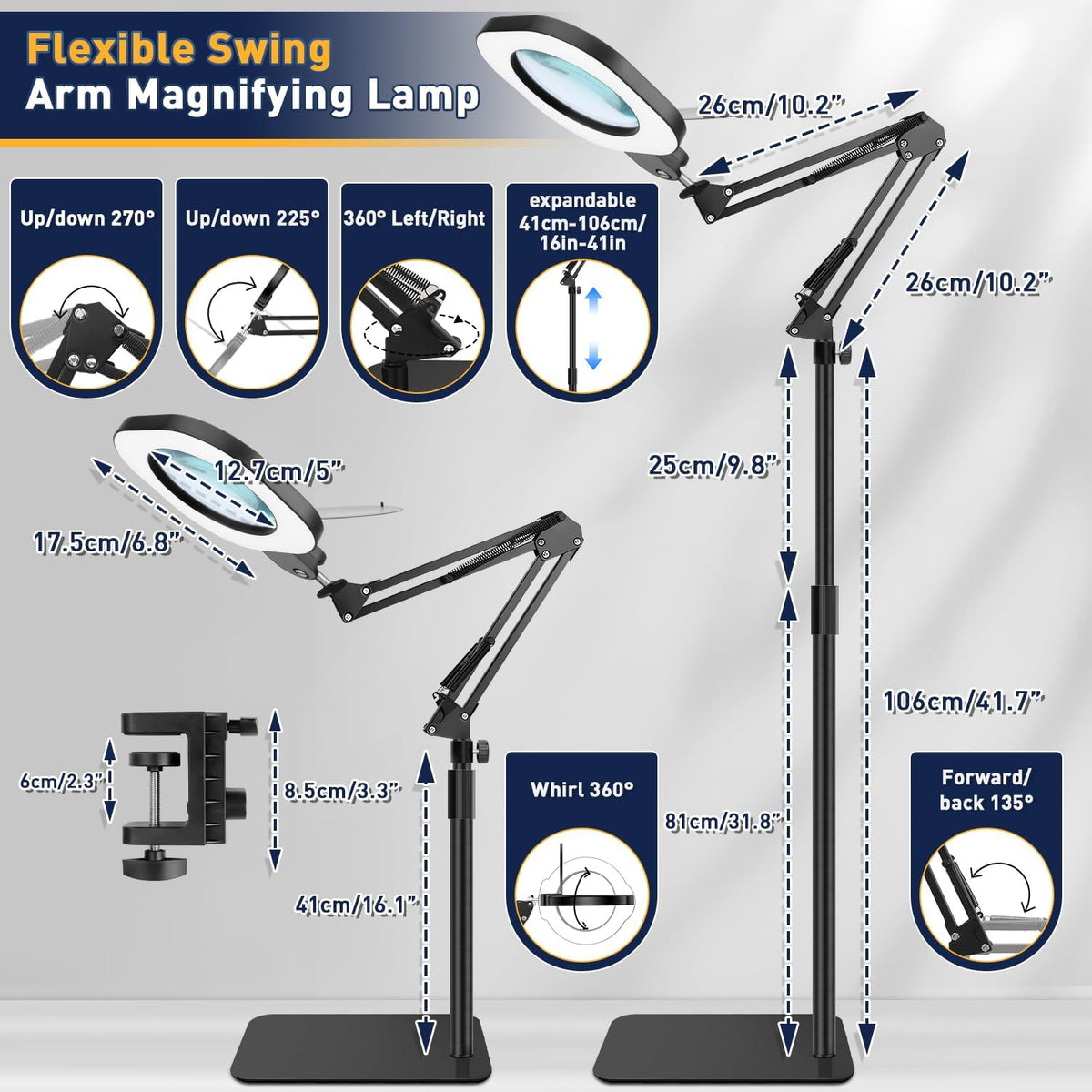15X Real Glass Standing Magnifying Glass with Light and Stand, 3-in-1 Adjusta...