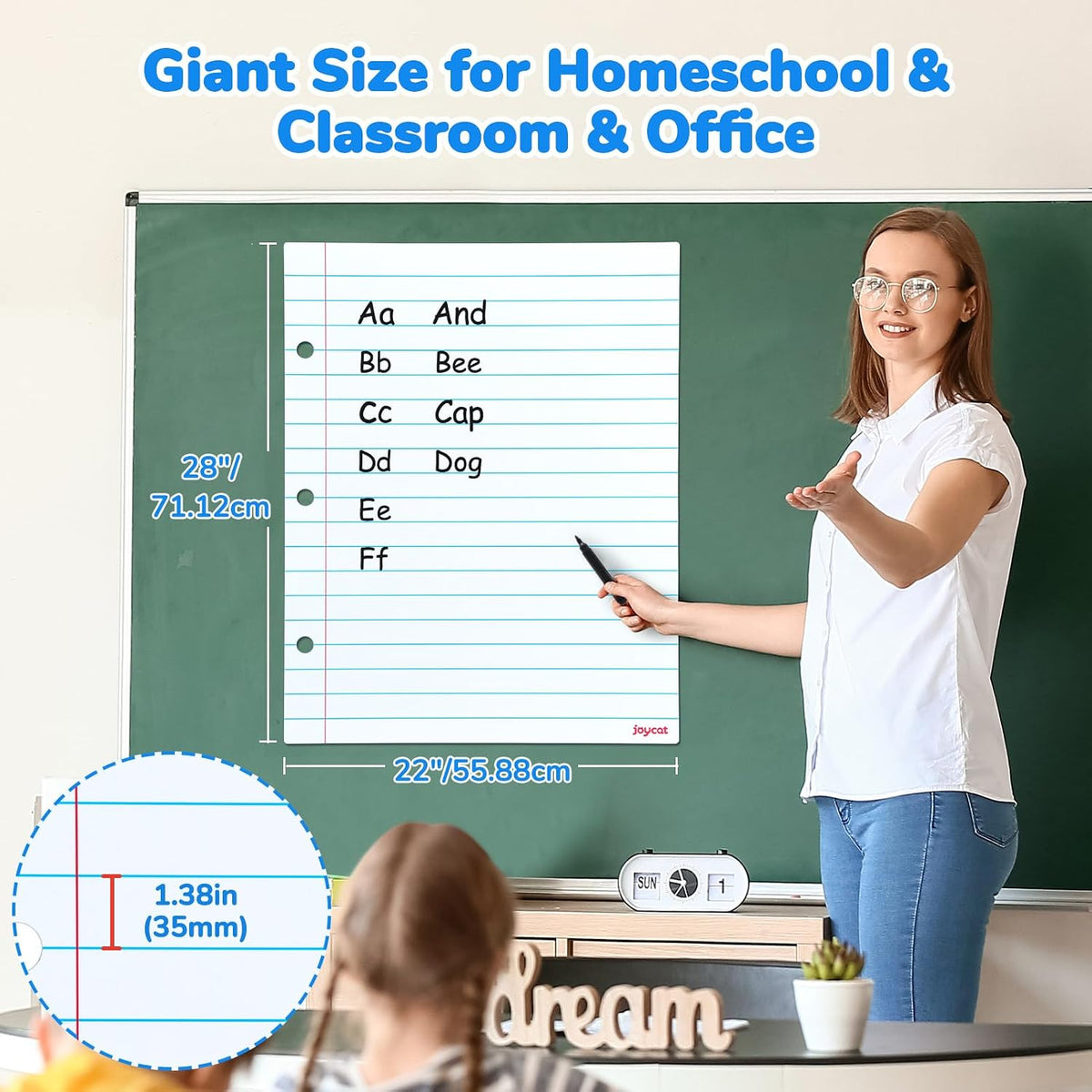 JoyCat Giant Magnetic Notebook Paper, 22 x 28 Dry Erase Lined Sheet