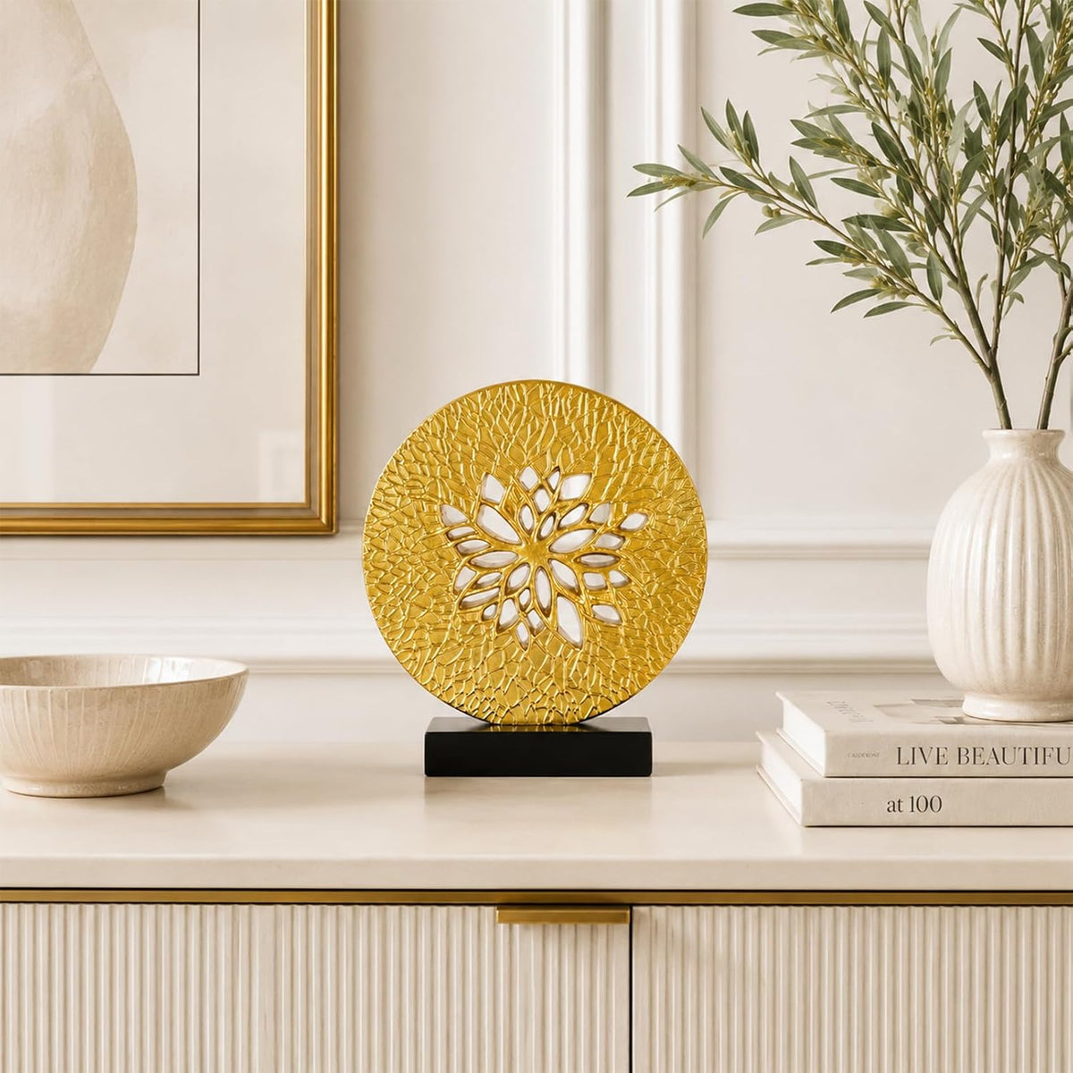 Tree of Life Decorative Sculpture, Round Openwork Tabletop Decor for Cabinet ...