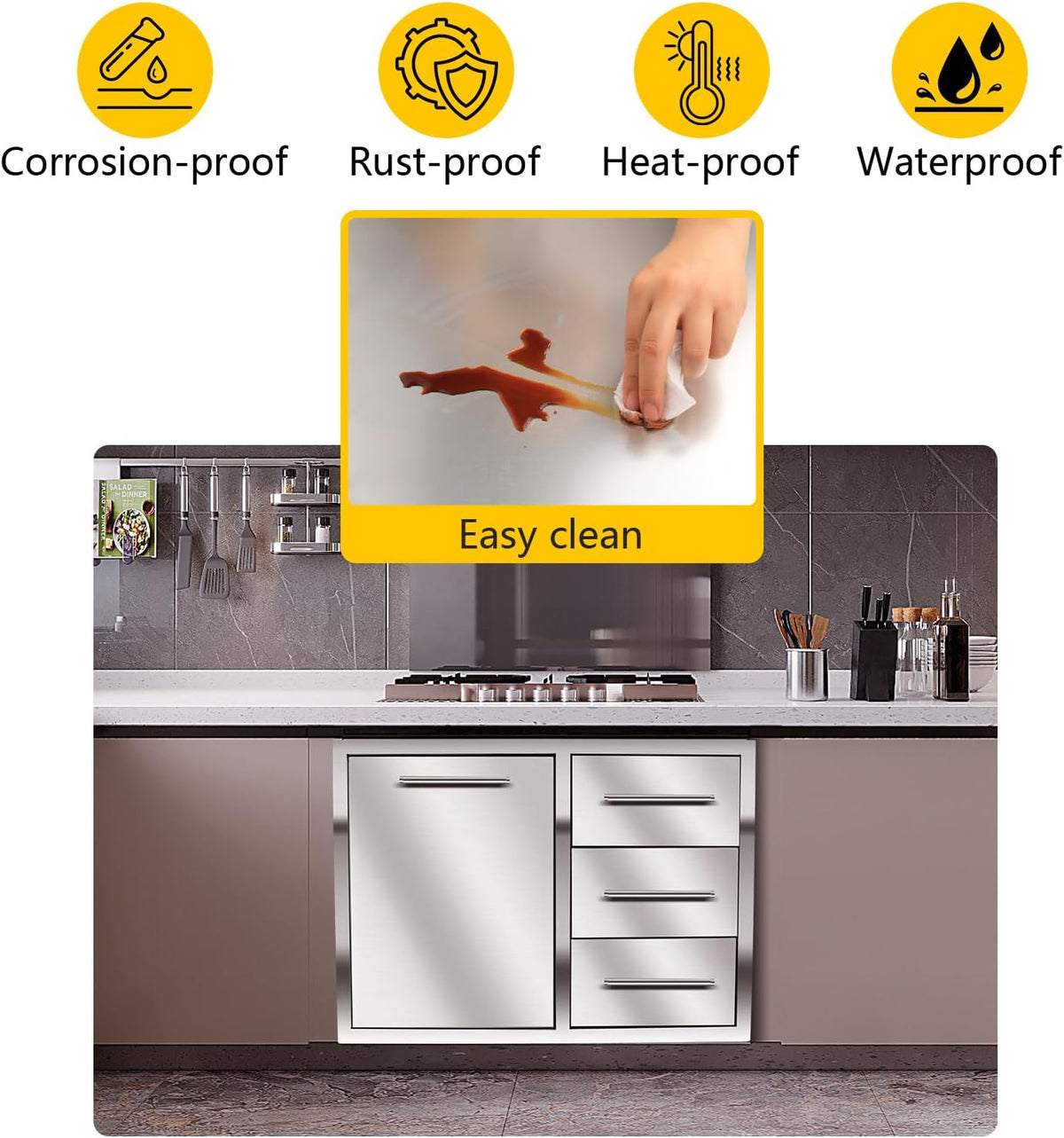 Outdoor Kitchen Drawer Combo, BBQ Access Trash Drawer Combo with Triple Stain...