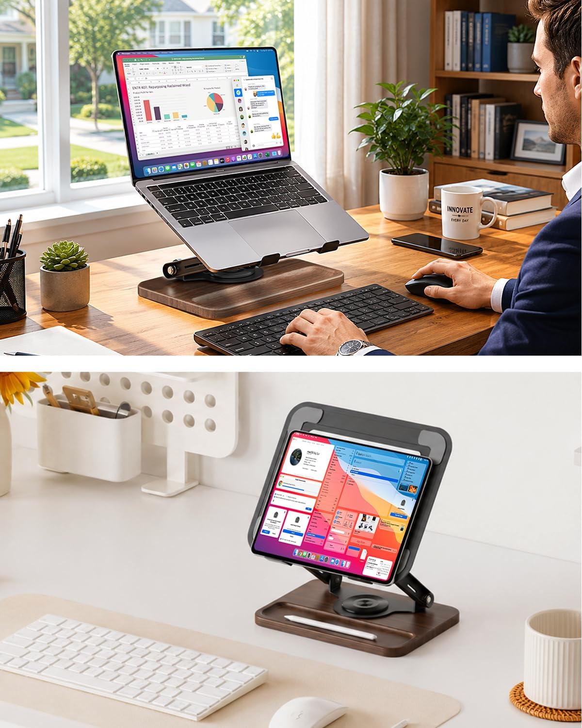 SupeDesk Adjustable Laptop Stand with 360° Rotating Base, Ergonomic Laptop Ri...
