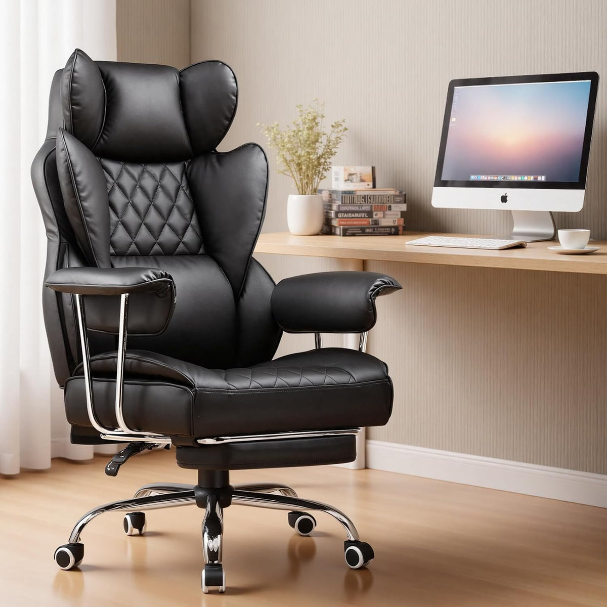 COMHOMA Big and Tall Office Chair, High Back Leather Gaming Chair with Footre...