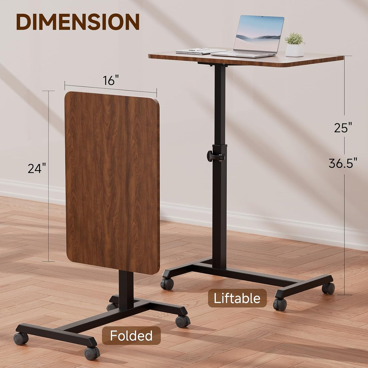 COMHOMA Adjustable Overbed Bedside Table with Lockable Wheels, Foldable Mobil...
