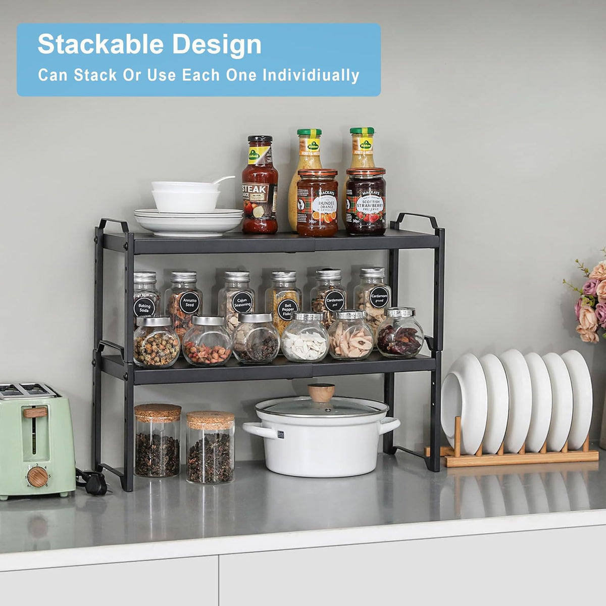 4 Pack Kitchen Cabinet Shelves Organizers, Kitchen Counter Storage Shelf Spic...