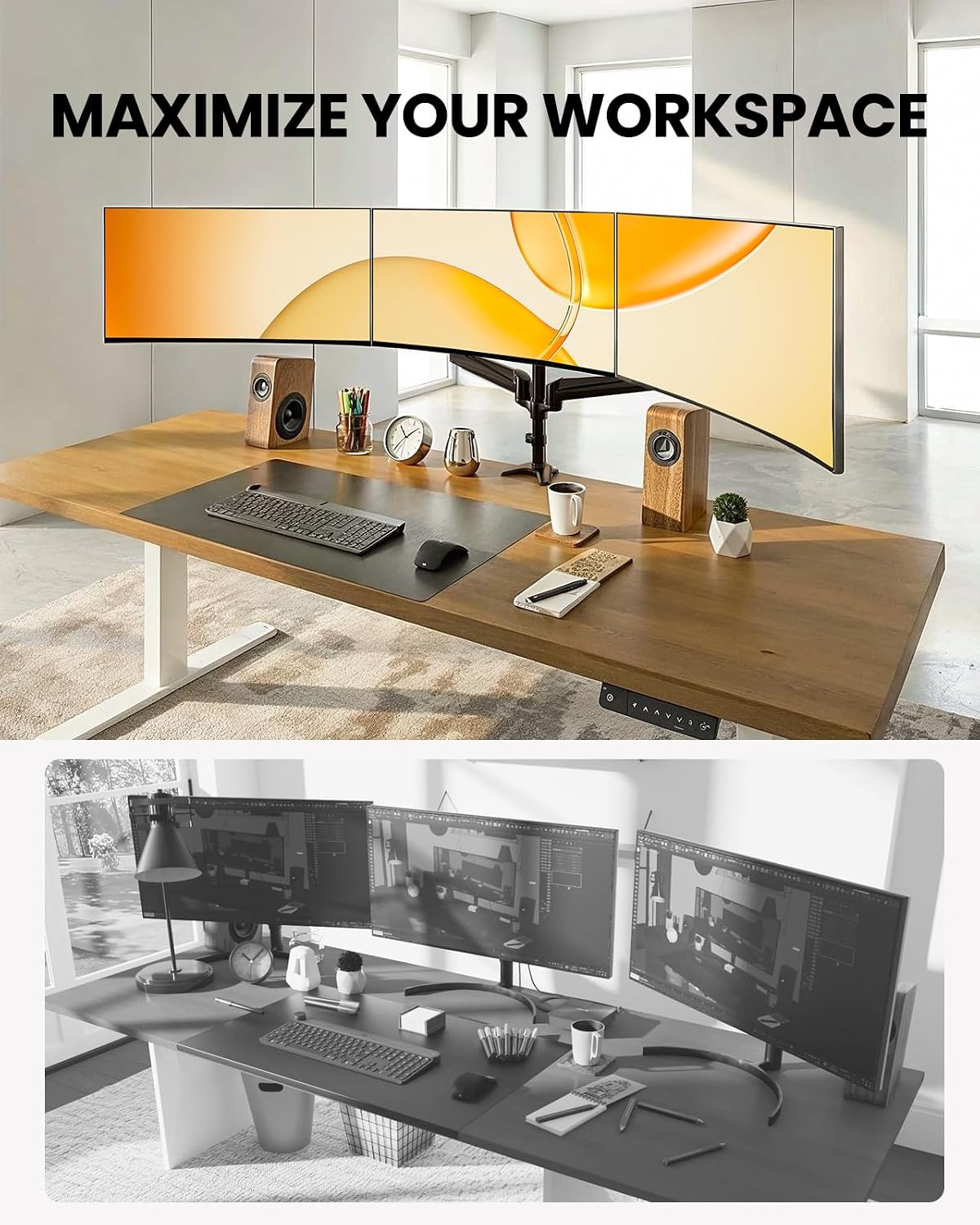ErGear Triple Monitor Stand Fits Three 17–32 inch Monitors