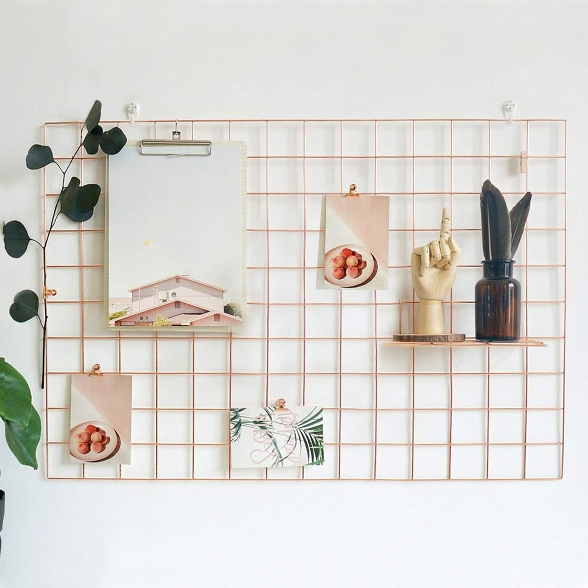 2 Pack Large Wall Grid Panels with Light and Clips, Photo Display Board, Pict...